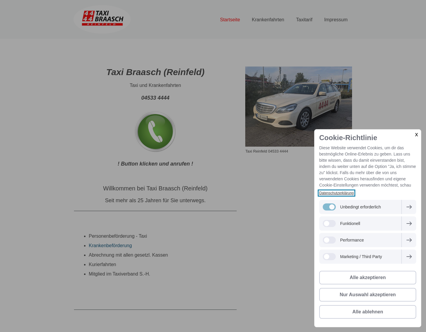 Aktuelle Website-Vorschau von Taxi Reinfeld - Taxi Braasch