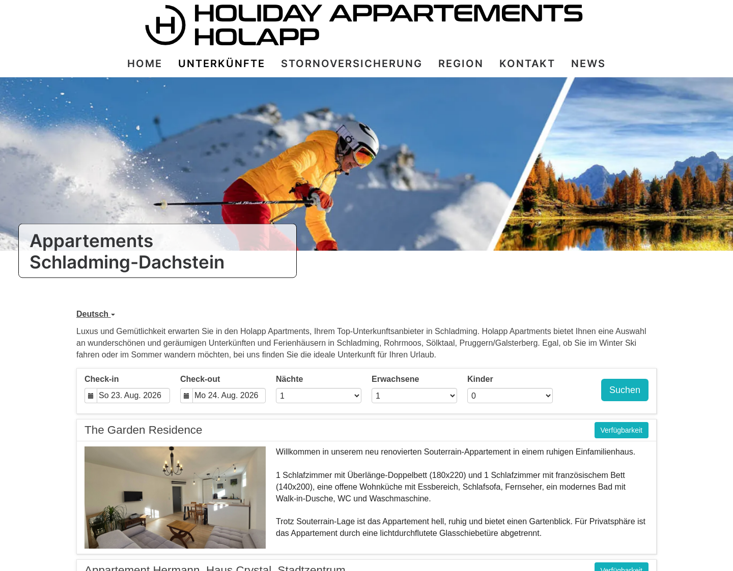 Aktuelle Website-Vorschau von Holiday Appartemenst Schladming - Holapp