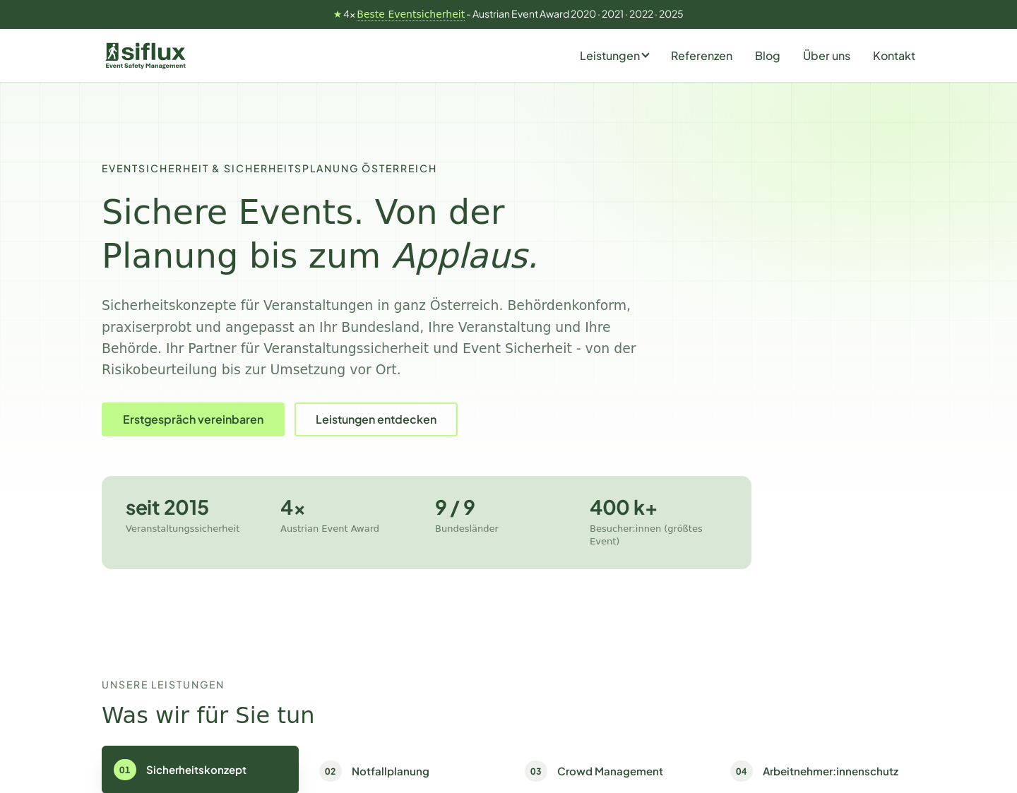 Aktuelle Website-Vorschau von Veranstaltungssicherheit so wie sie sein soll