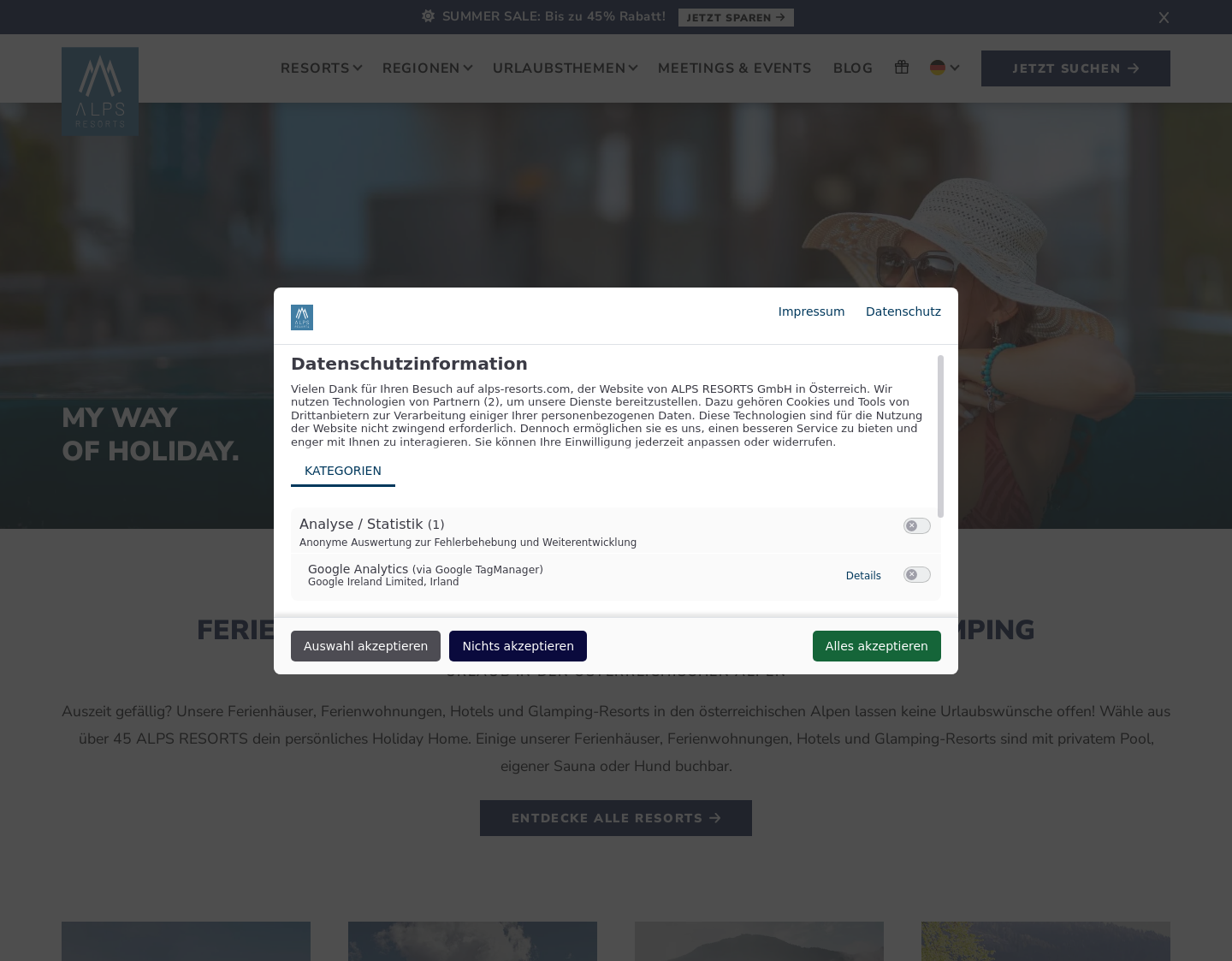 Aktuelle Website-Vorschau von Alps Resorts