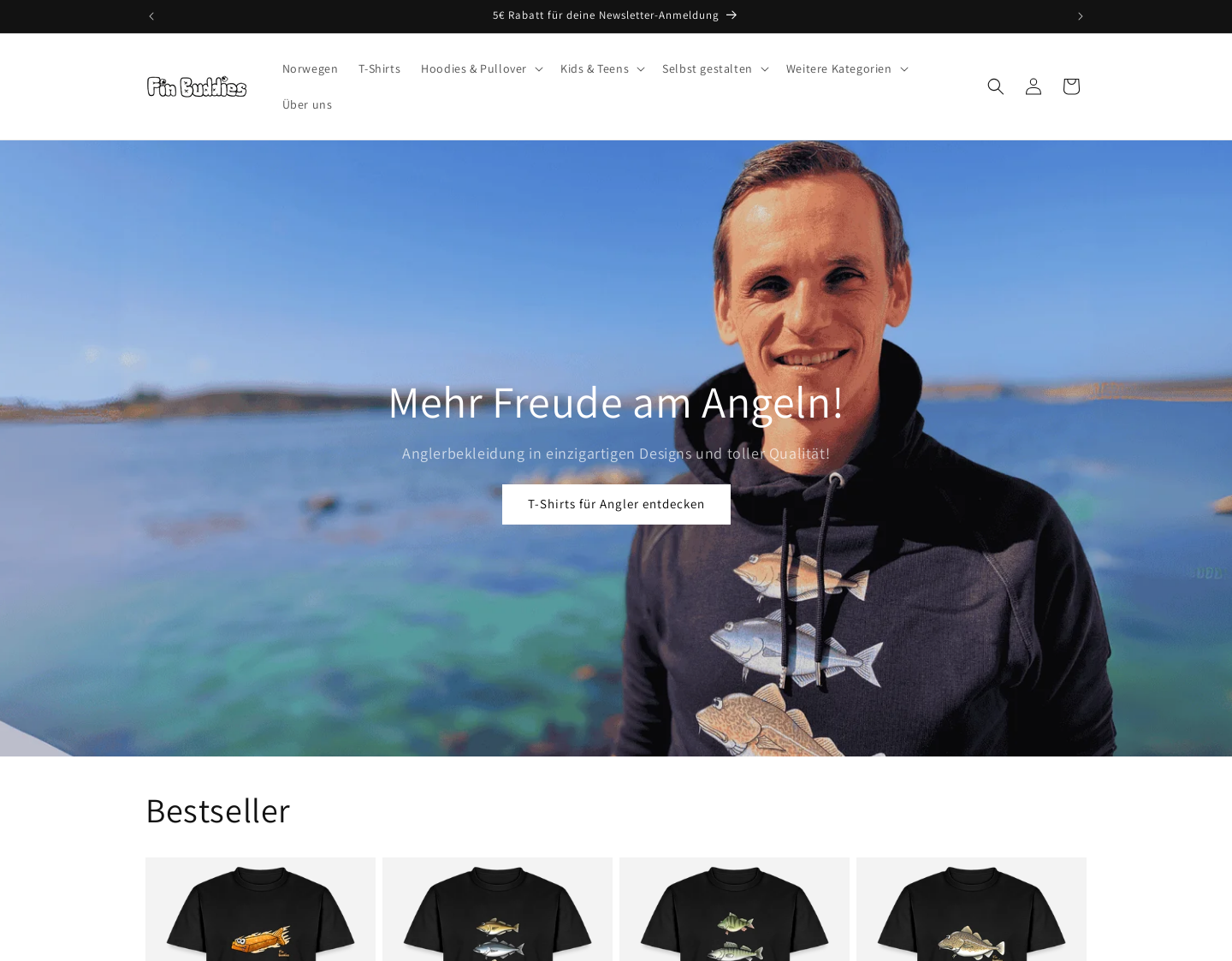 Aktuelle Website-Vorschau von Fin Buddies - Bekleidung für Angler
