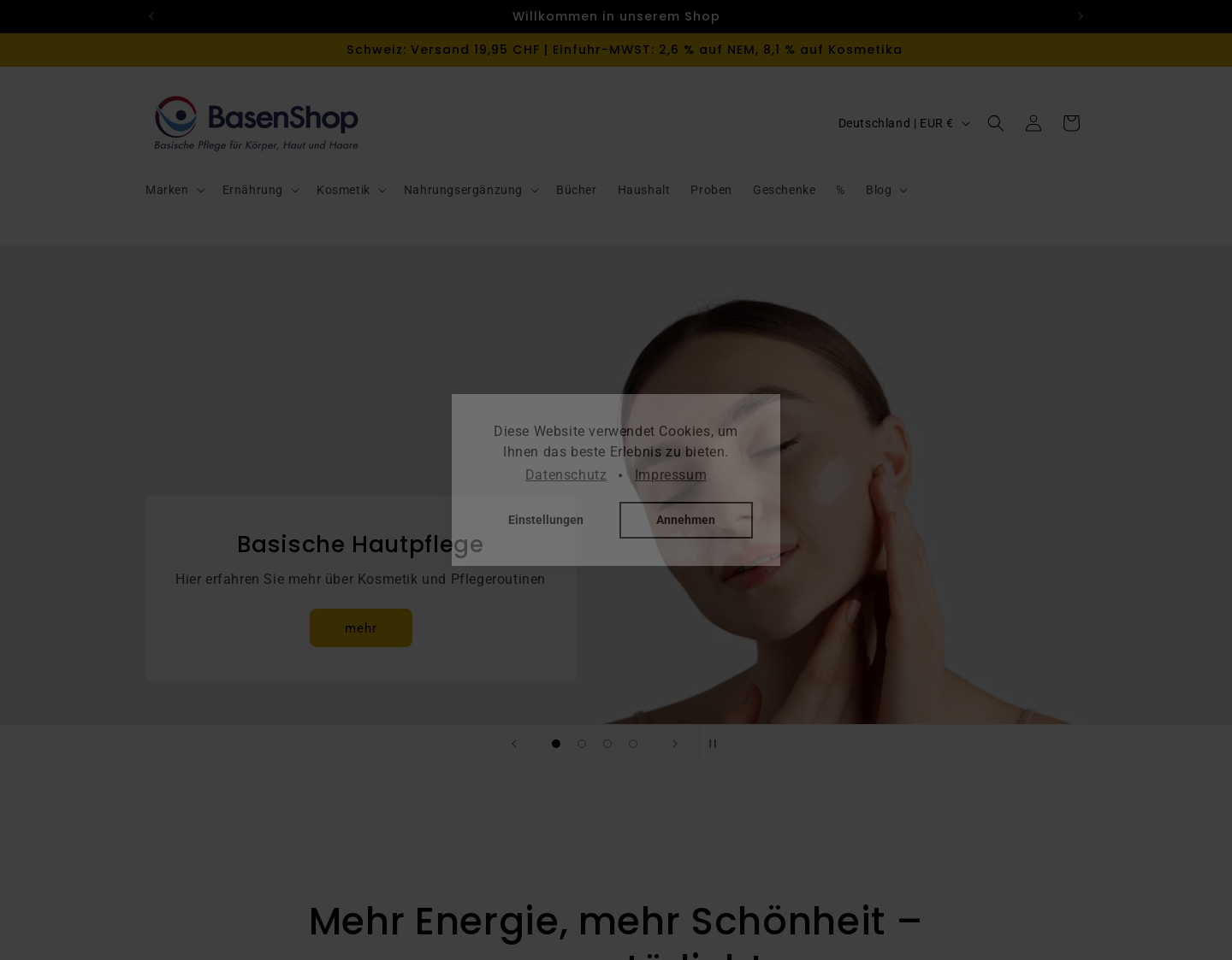 Aktuelle Website-Vorschau von Basenshop - Basische Produkte