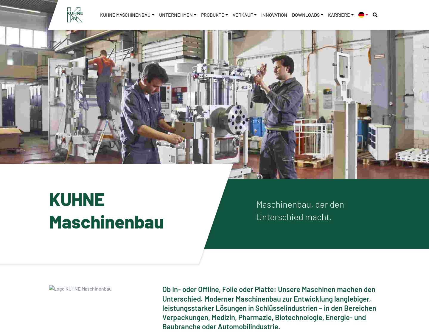 Aktuelle Website-Vorschau von KUHNE Maschinenbau