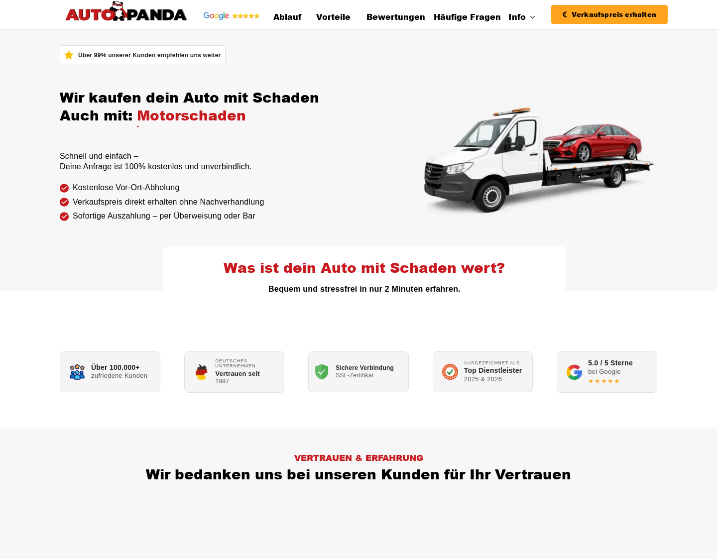 Aktuelle Website-Vorschau von AUTOPANDA.DE | Einfach Auto verkaufen