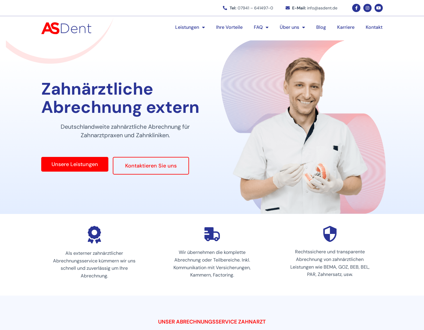 Aktuelle Website-Vorschau von ASDent Abrechnungsservice