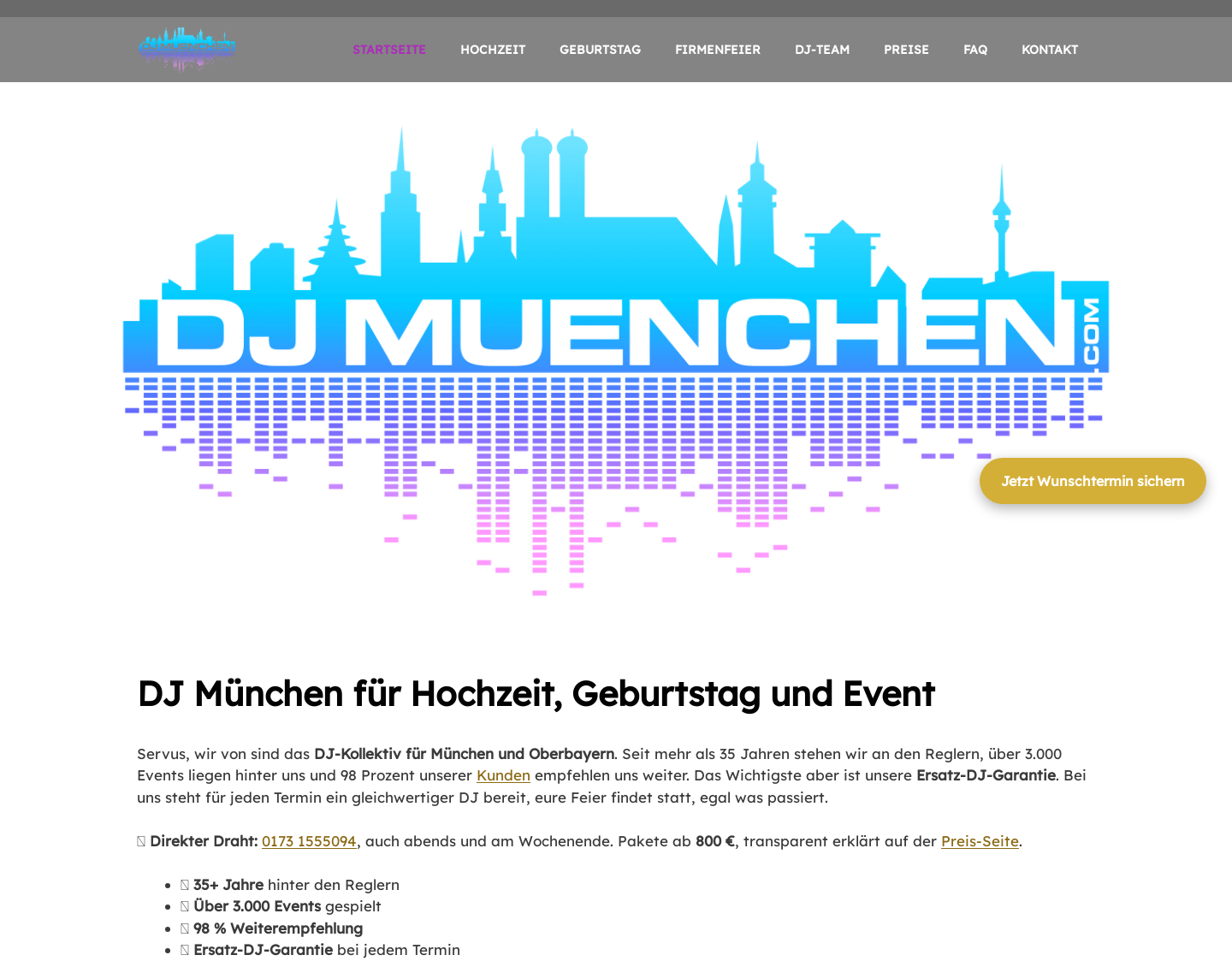Aktuelle Website-Vorschau von DJ München für Party und Hochzeit