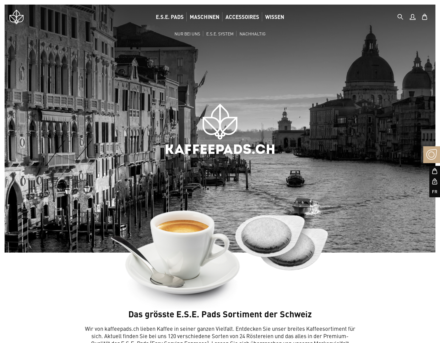 Aktuelle Website-Vorschau von KaffeePads.ch - E.S.E. Pads Spezialist