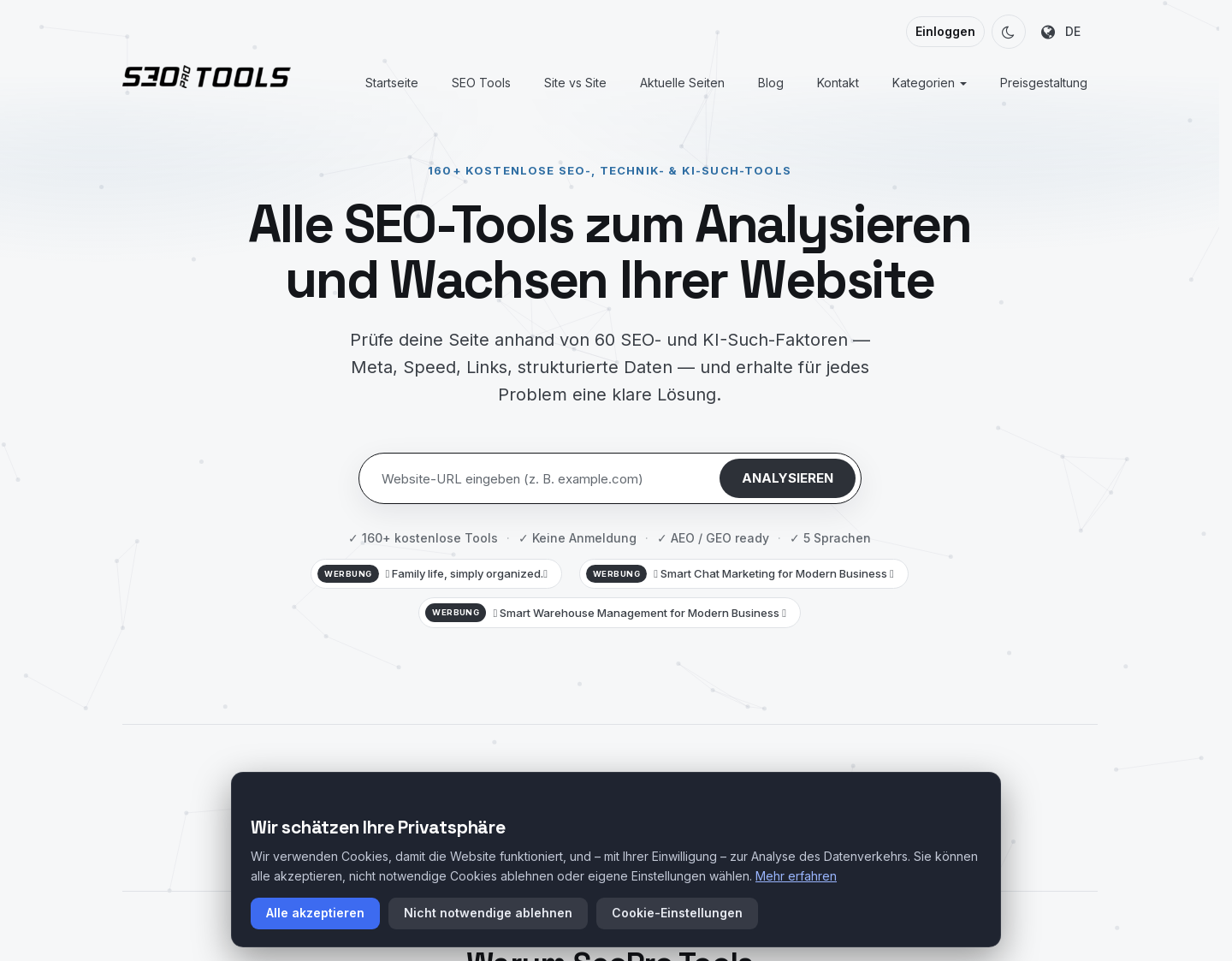 Aktuelle Website-Vorschau von SeoProTools