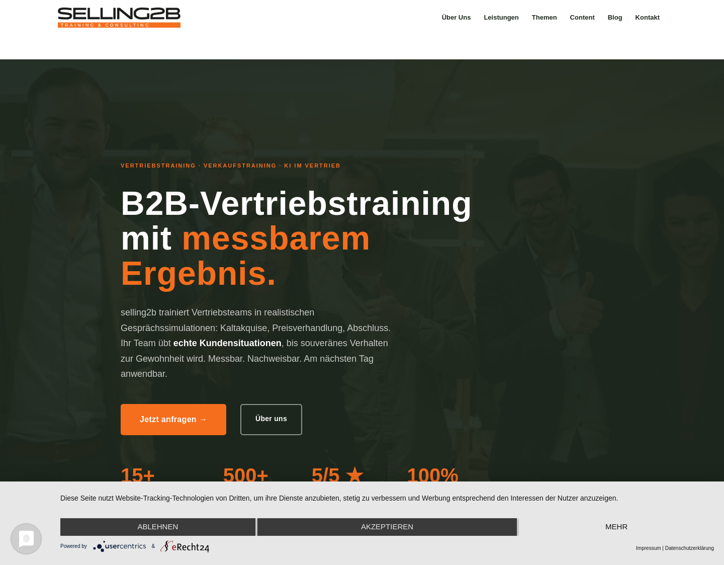 Aktuelle Website-Vorschau von Vertriebstrainings, die nachhaltig wirken