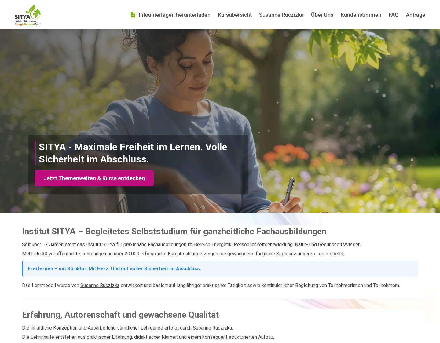 Aktuelle Website-Vorschau von Institut SITYA - Energiebewusstsein