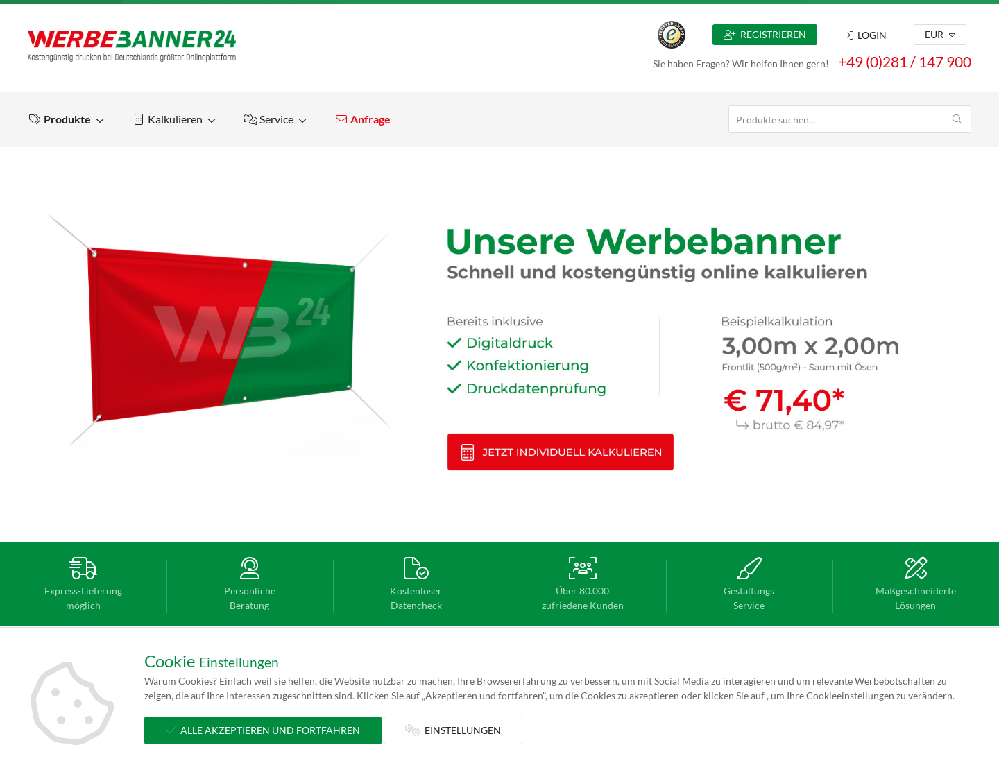 Aktuelle Website-Vorschau von Werbebanner24 - Werberbanner Druck