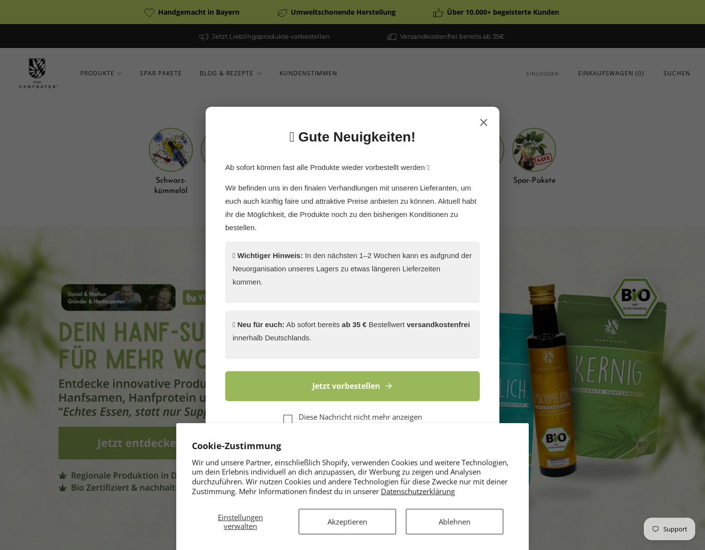 Aktuelle Website-Vorschau von Der Hanfbayer