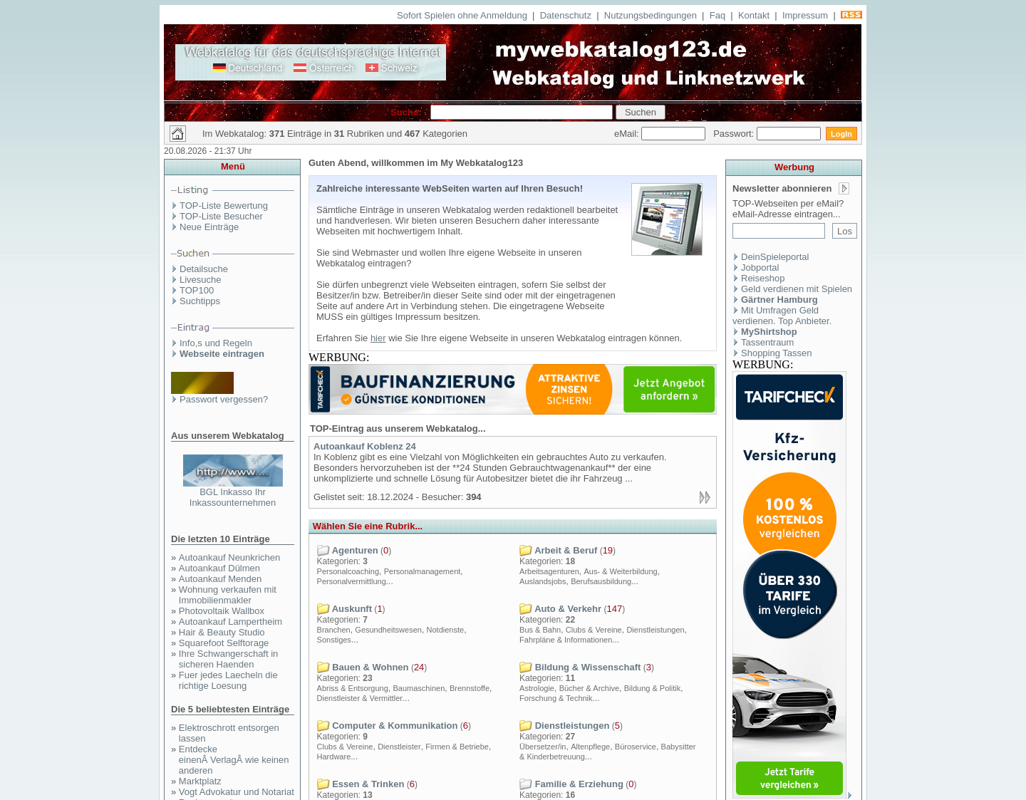 Aktuelle Website-Vorschau von Webkatalog und Linknetzwerk