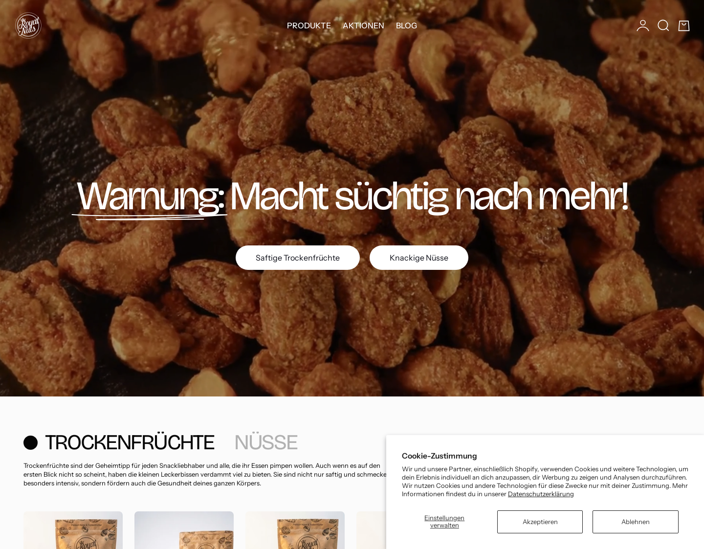 Aktuelle Website-Vorschau von ROYALNUTS GmbH