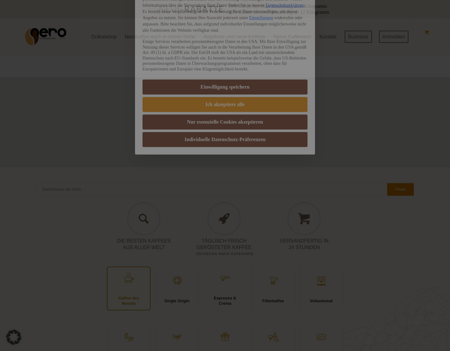 Aktuelle Website-Vorschau von Kaffeerösterei Nero