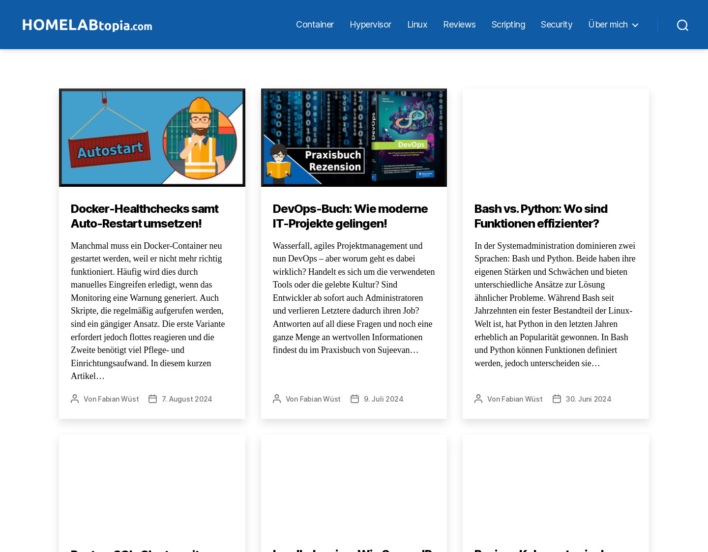 Aktuelle Website-Vorschau von Homelabtopia - Linux, Docker und Kubernetes