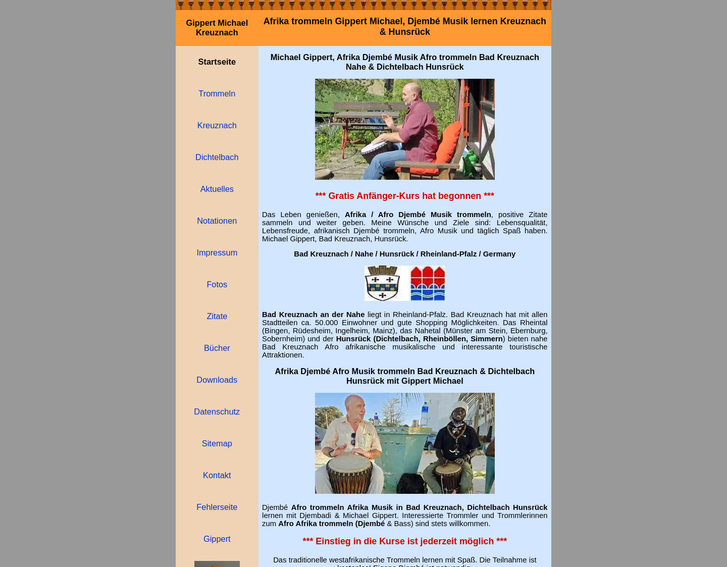 Aktuelle Website-Vorschau von Gippert Michael Afro Musik trommeln in Bad Kreuzna