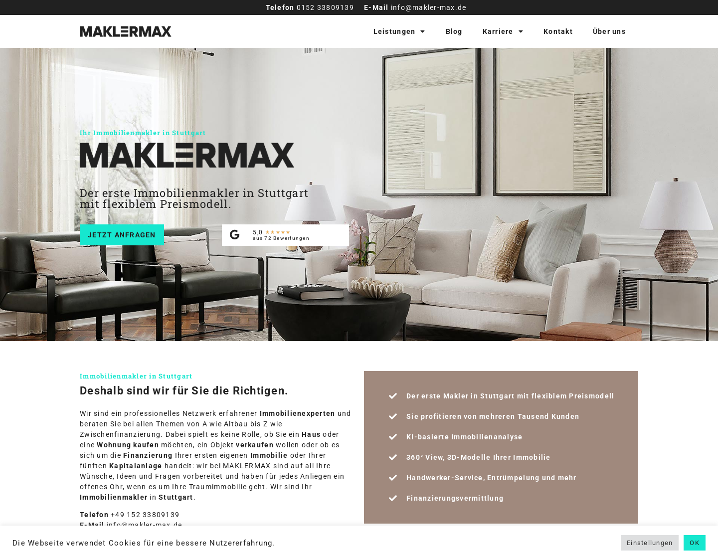 Aktuelle Website-Vorschau von Makler Max - Immobilienmakler aus Stuttgart