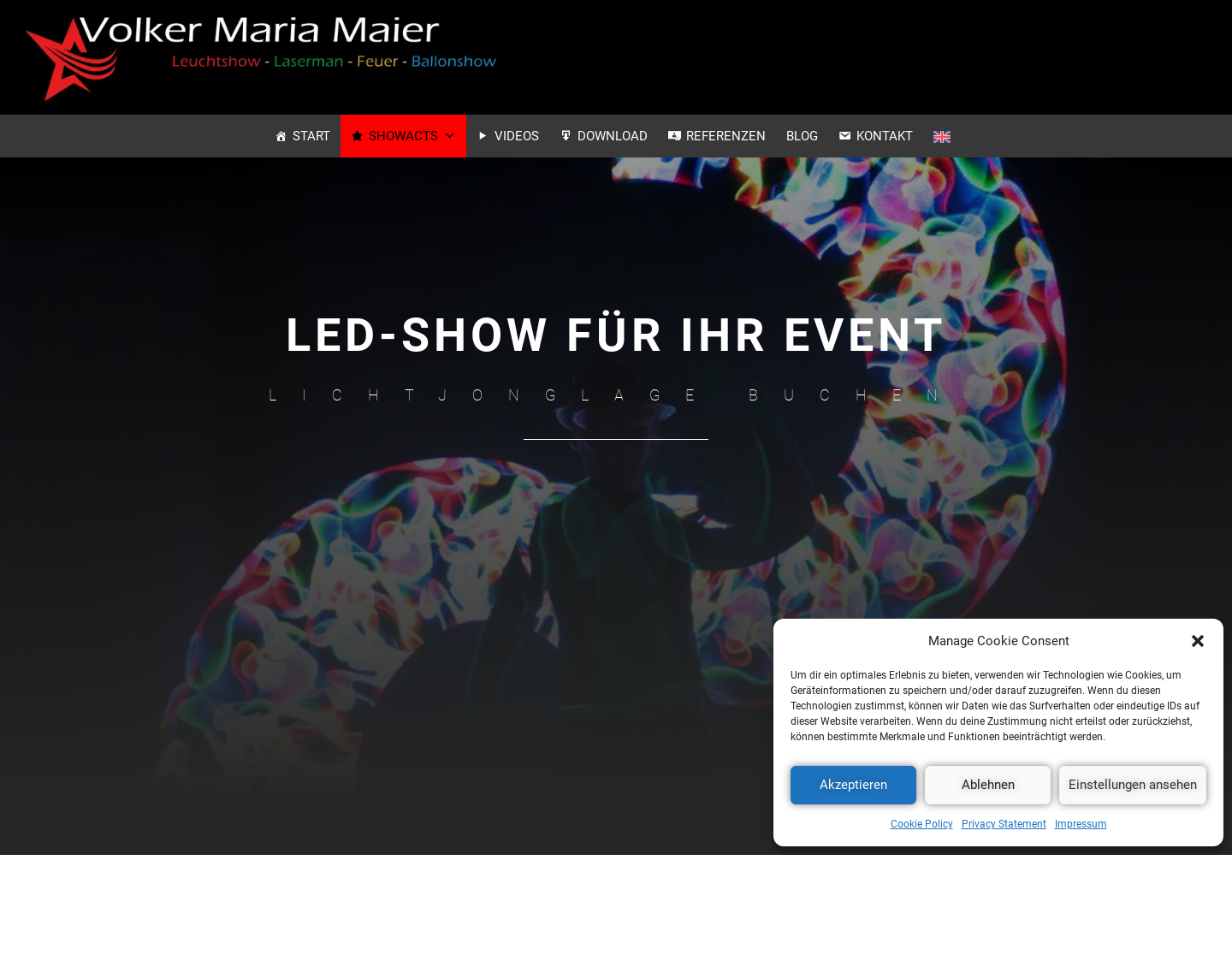 Aktuelle Website-Vorschau von Feuershows, Lichtjonglage & LED Show