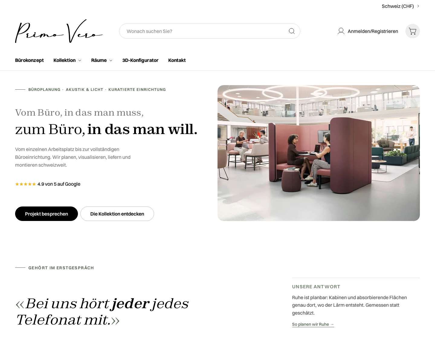 Aktuelle Website-Vorschau von Primo Vero GmbH |Büromöbel & Büroplanung