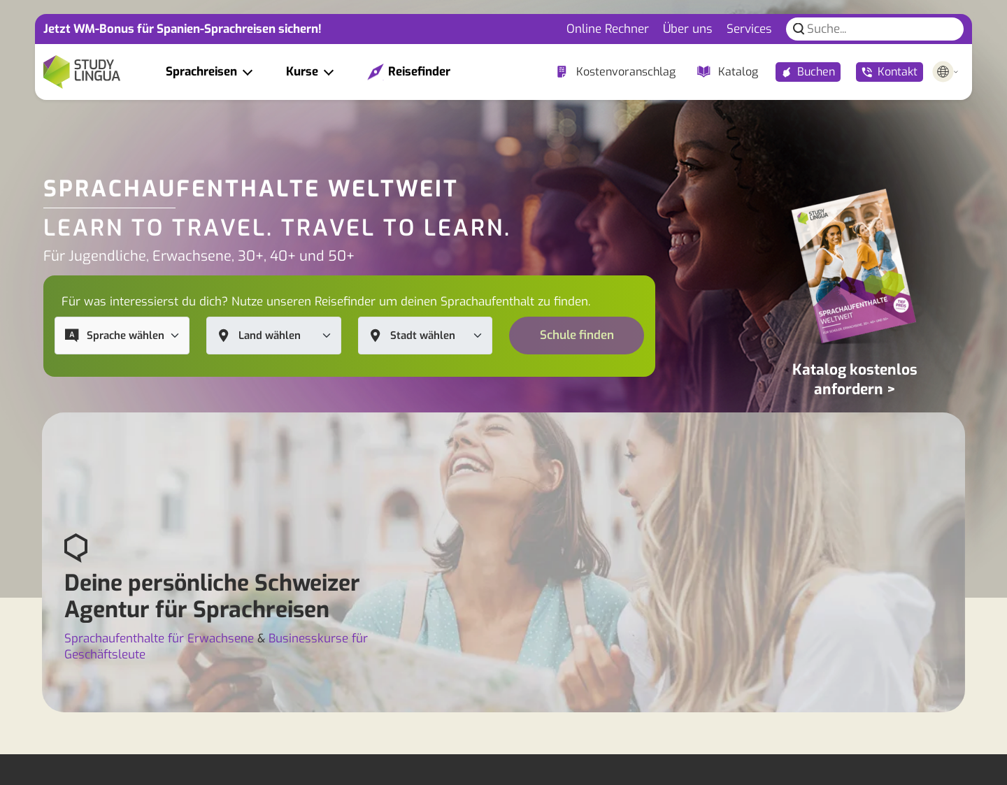 Aktuelle Website-Vorschau von StudyLingua Sprachaufenthalte
