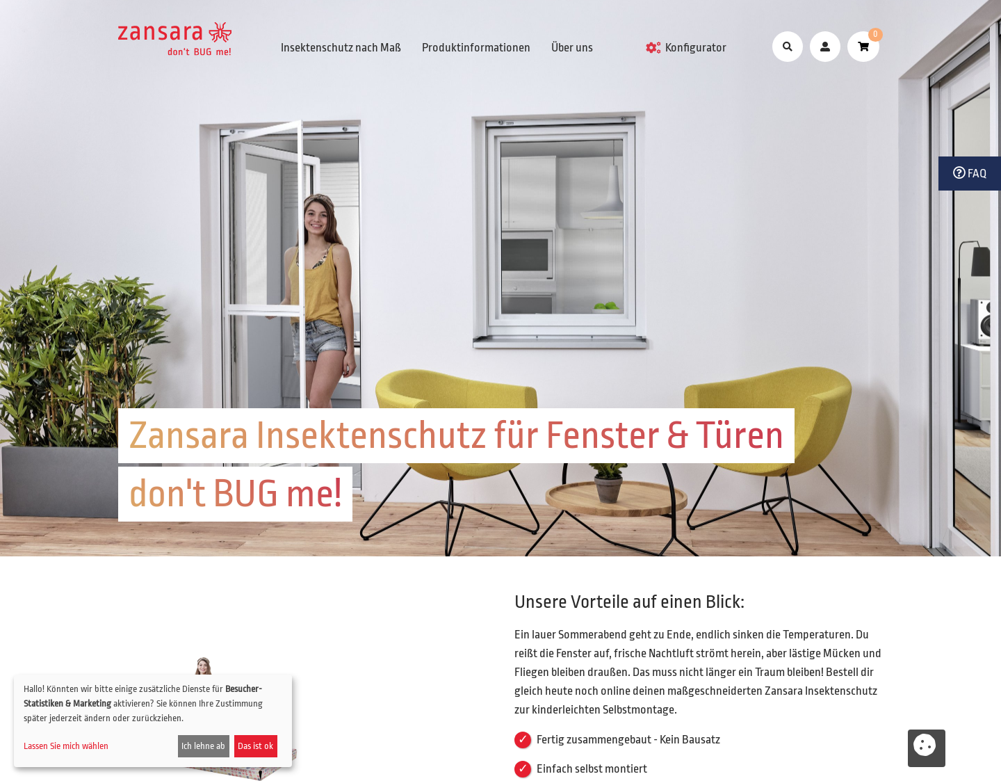 Aktuelle Website-Vorschau von zansara.de - Ihr Online-Shop für Fliegengitter