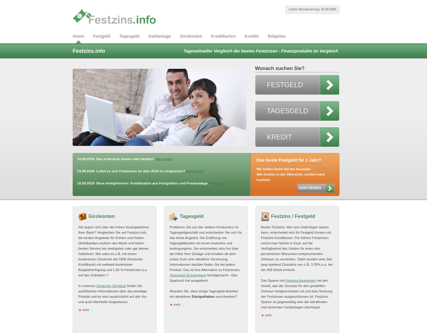 Aktuelle Website-Vorschau von Festzinssparen
