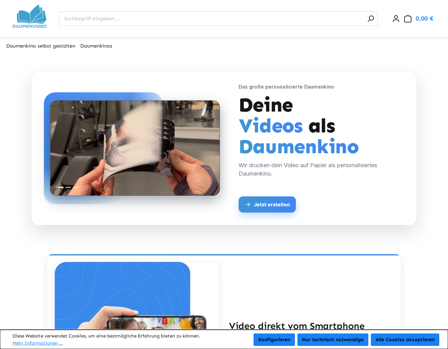 Aktuelle Website-Vorschau von DaumenVideo