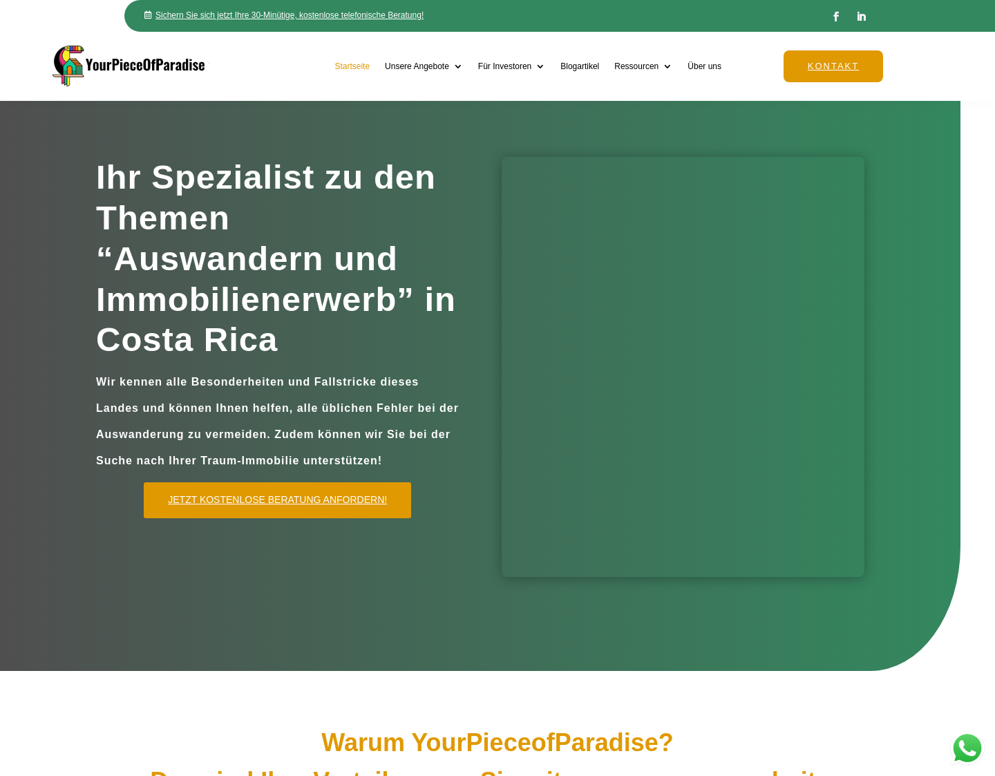 Aktuelle Website-Vorschau von Auswanderungsberatung Costa Rica