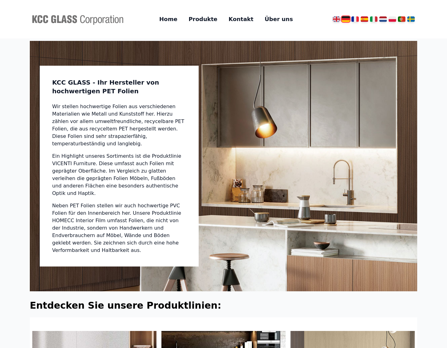 Aktuelle Website-Vorschau von PET Folien Hersteller KCC