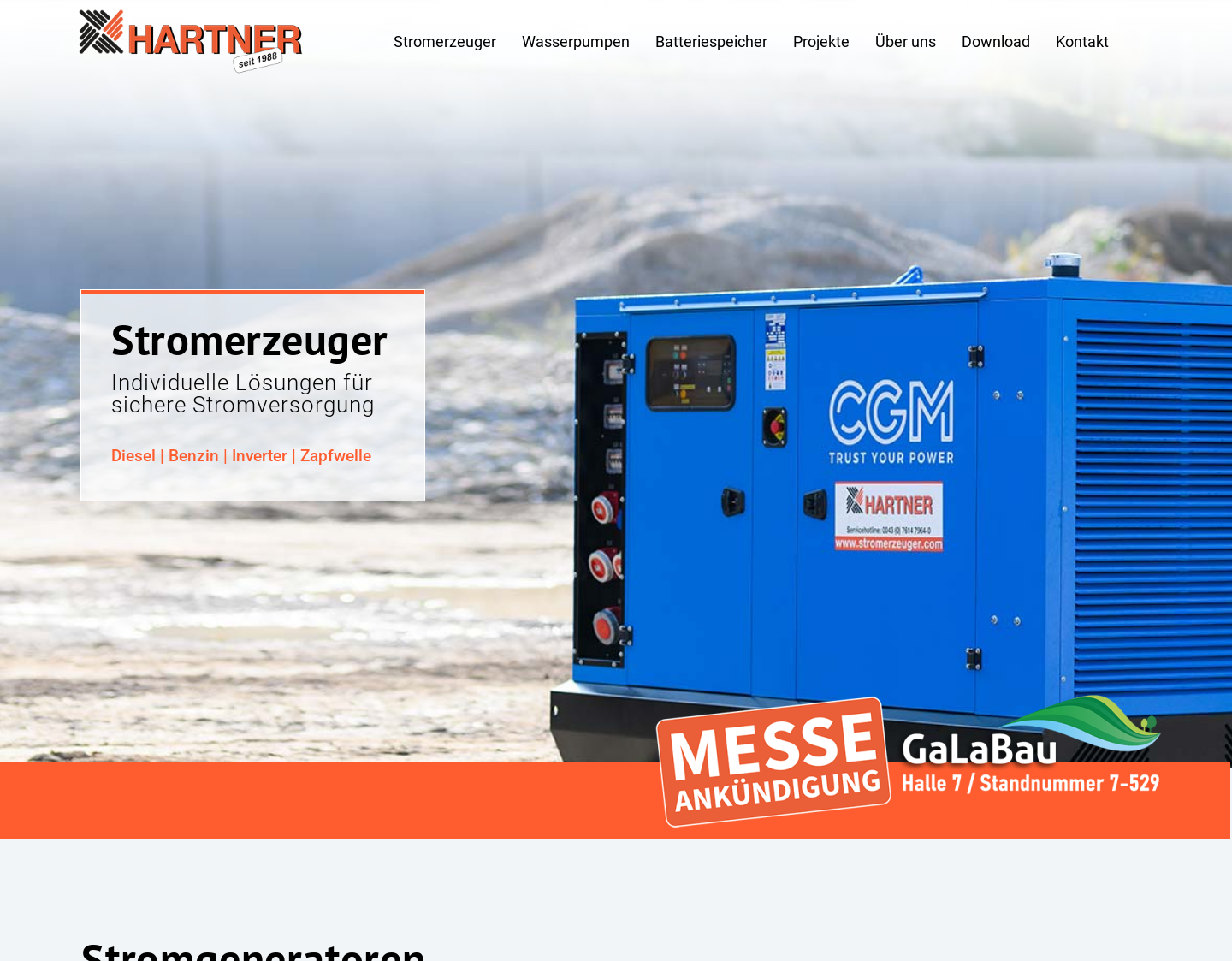 Aktuelle Website-Vorschau von Hartner Stromerzeuger GmbH
