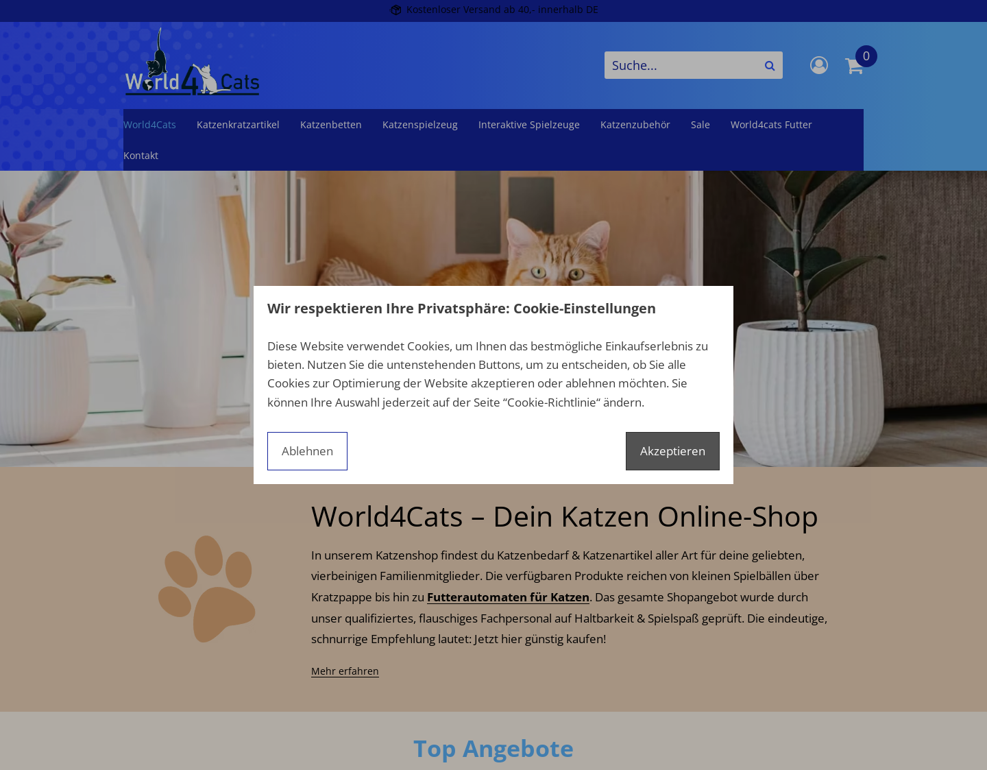 Aktuelle Website-Vorschau von World4Cats - Onlineshop für Katzenbedarf
