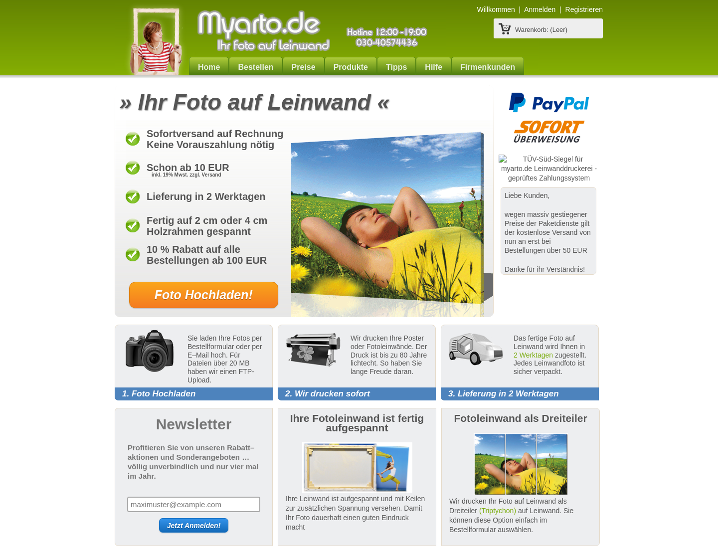Aktuelle Website-Vorschau von Mein Foto als Kunstwerk auf Leinwand