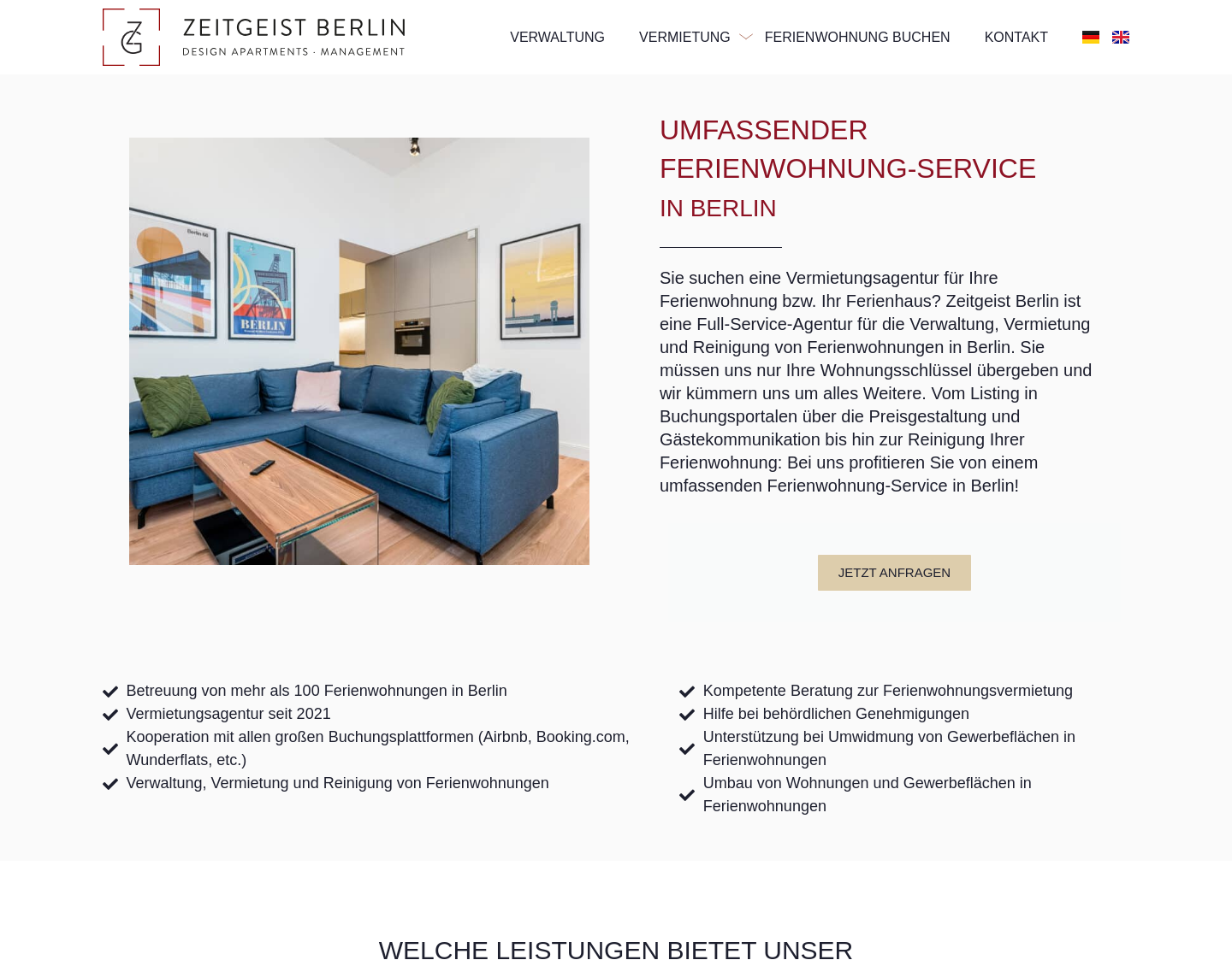 Aktuelle Website-Vorschau von Zeitgeist Berlin - Airbnb Management Berlin