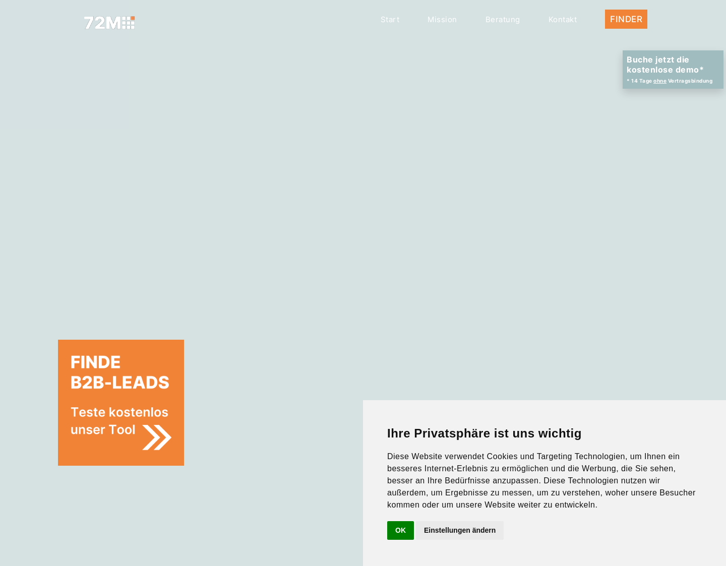 Aktuelle Website-Vorschau von 72M - Mit dem FINDER Leads generieren
