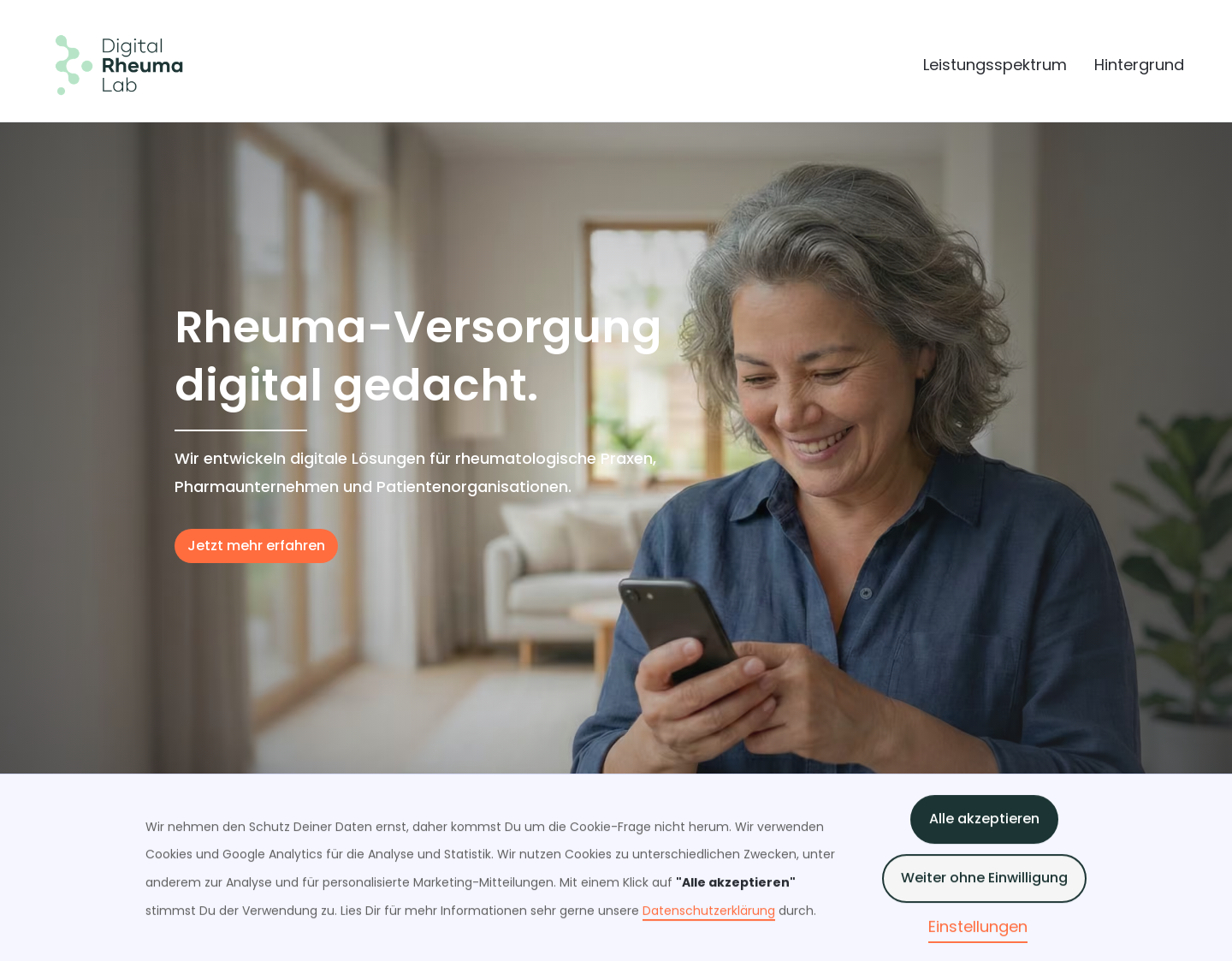 Aktuelle Website-Vorschau von Digital Rheuma Lab