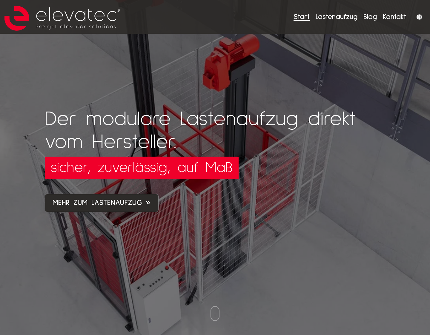 Aktuelle Website-Vorschau von elevatec Lasteaufzug
