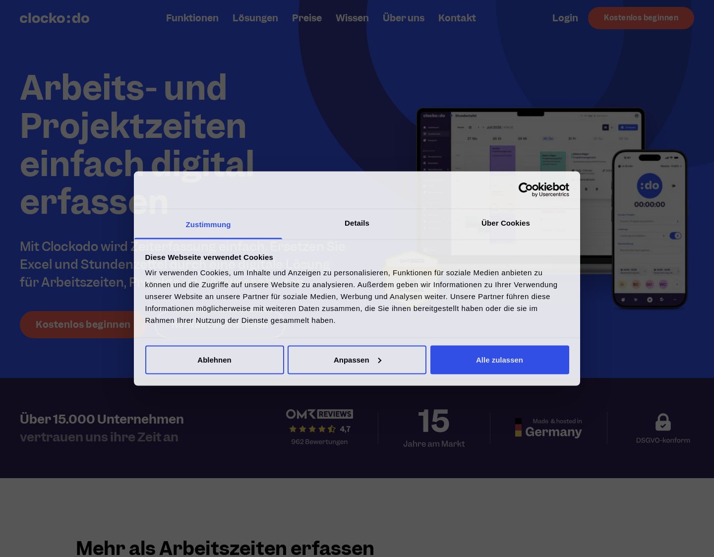 Aktuelle Website-Vorschau von Clockodo GmbH