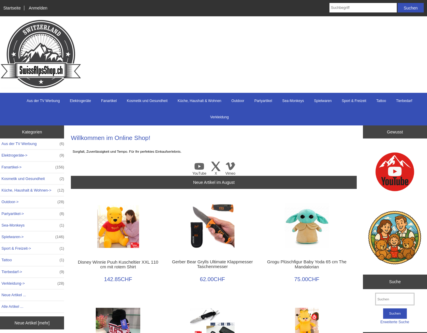 Aktuelle Website-Vorschau von SwissAlpsShop