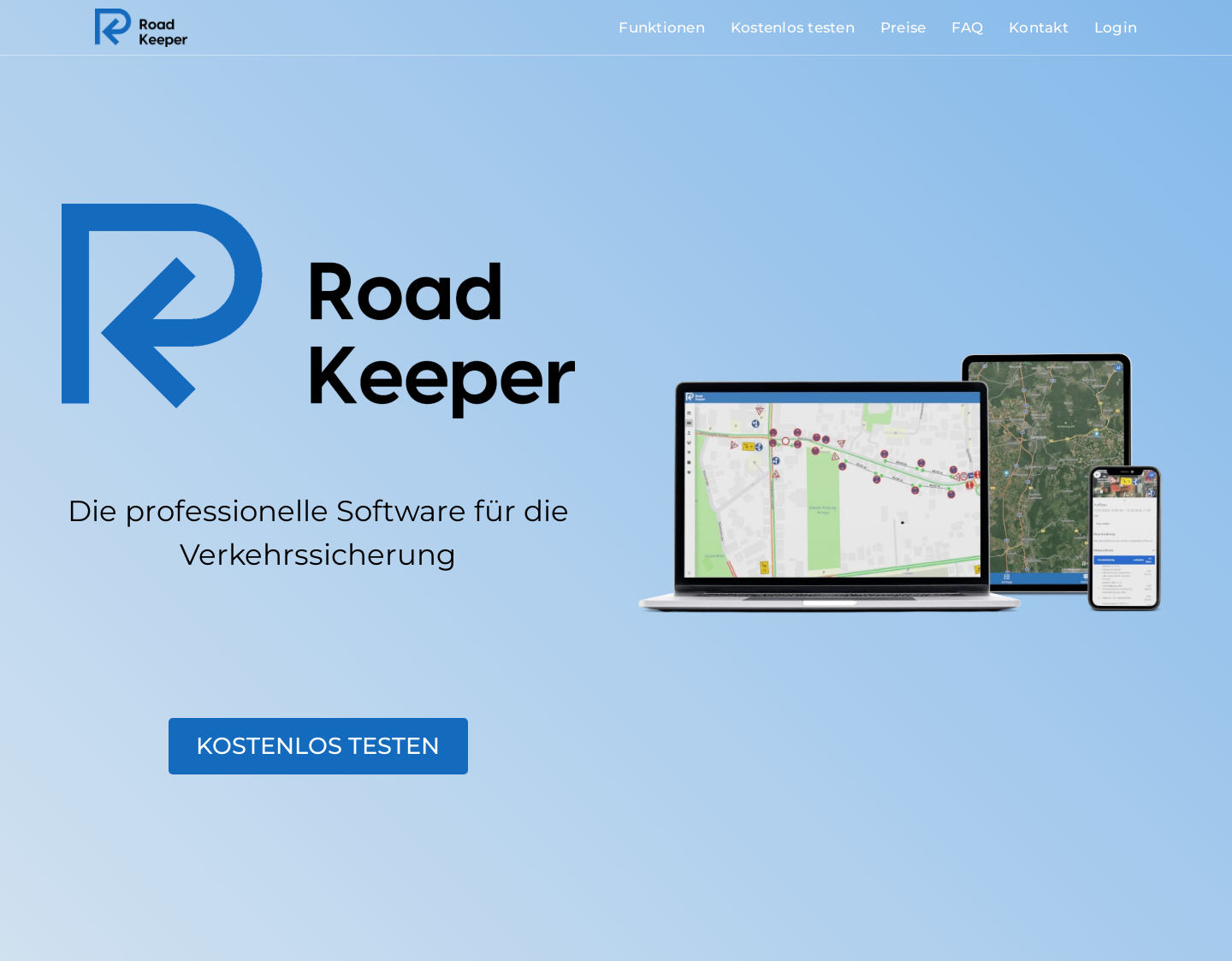 Aktuelle Website-Vorschau von Verkehrszeichenplanung mit Roadkeeper