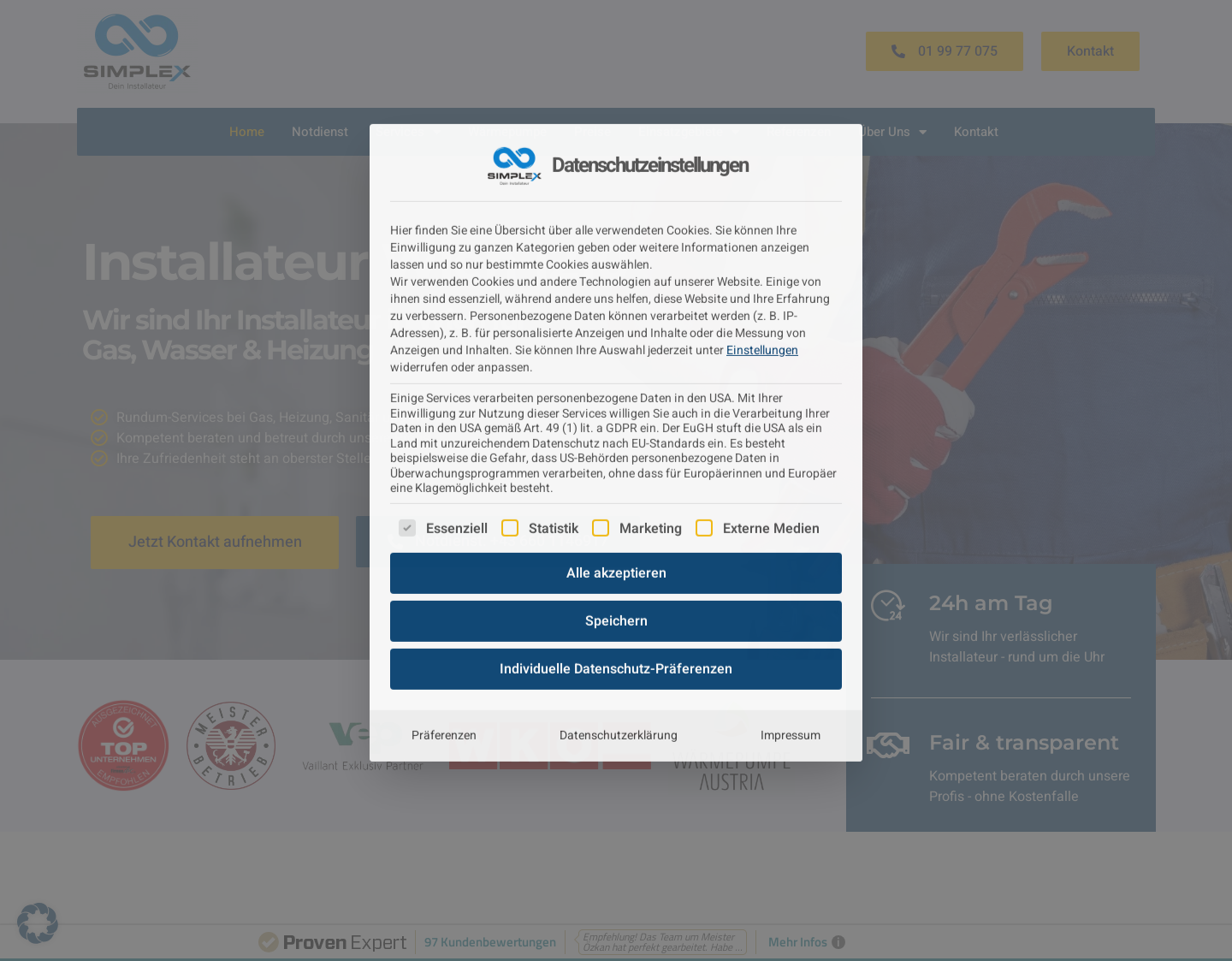 Aktuelle Website-Vorschau von Simplex Installations KG