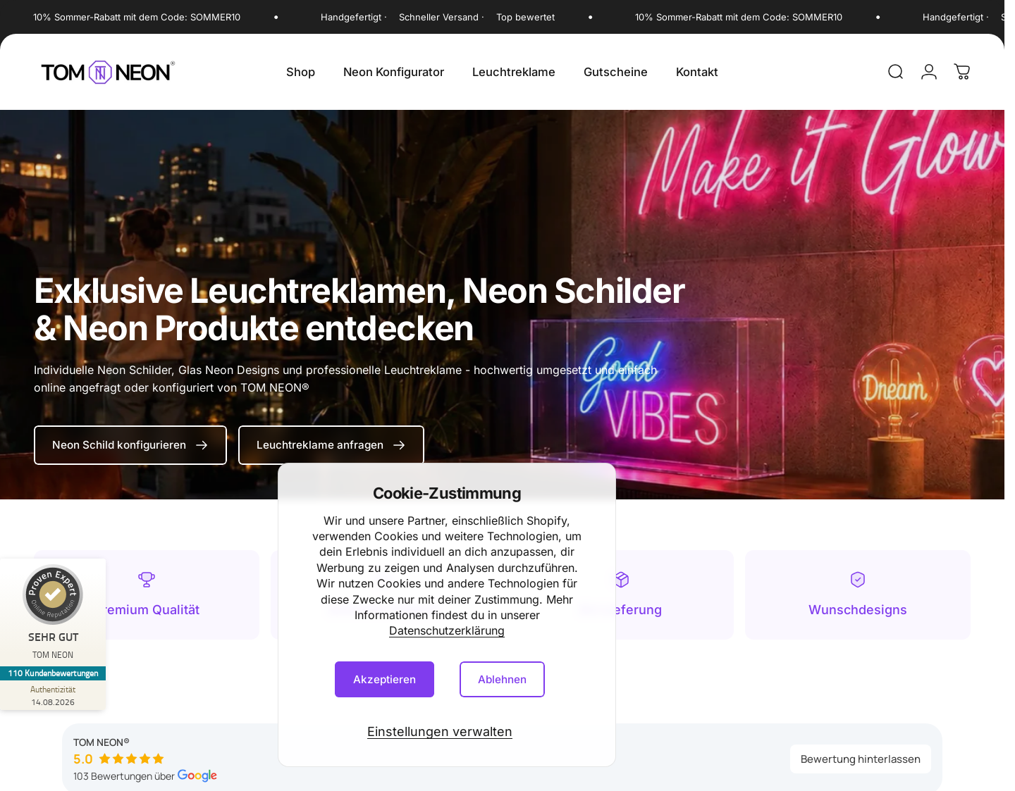 Aktuelle Website-Vorschau von TOM NEON
