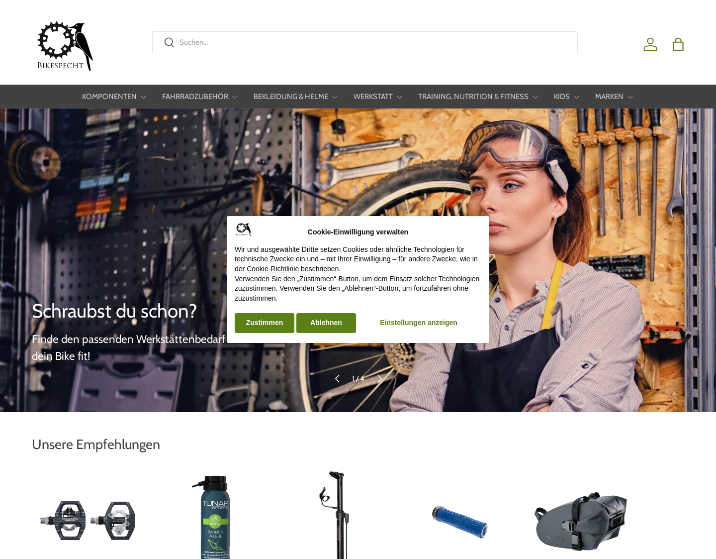 Aktuelle Website-Vorschau von Bikespecht Fahrrad-Komponenten Shop