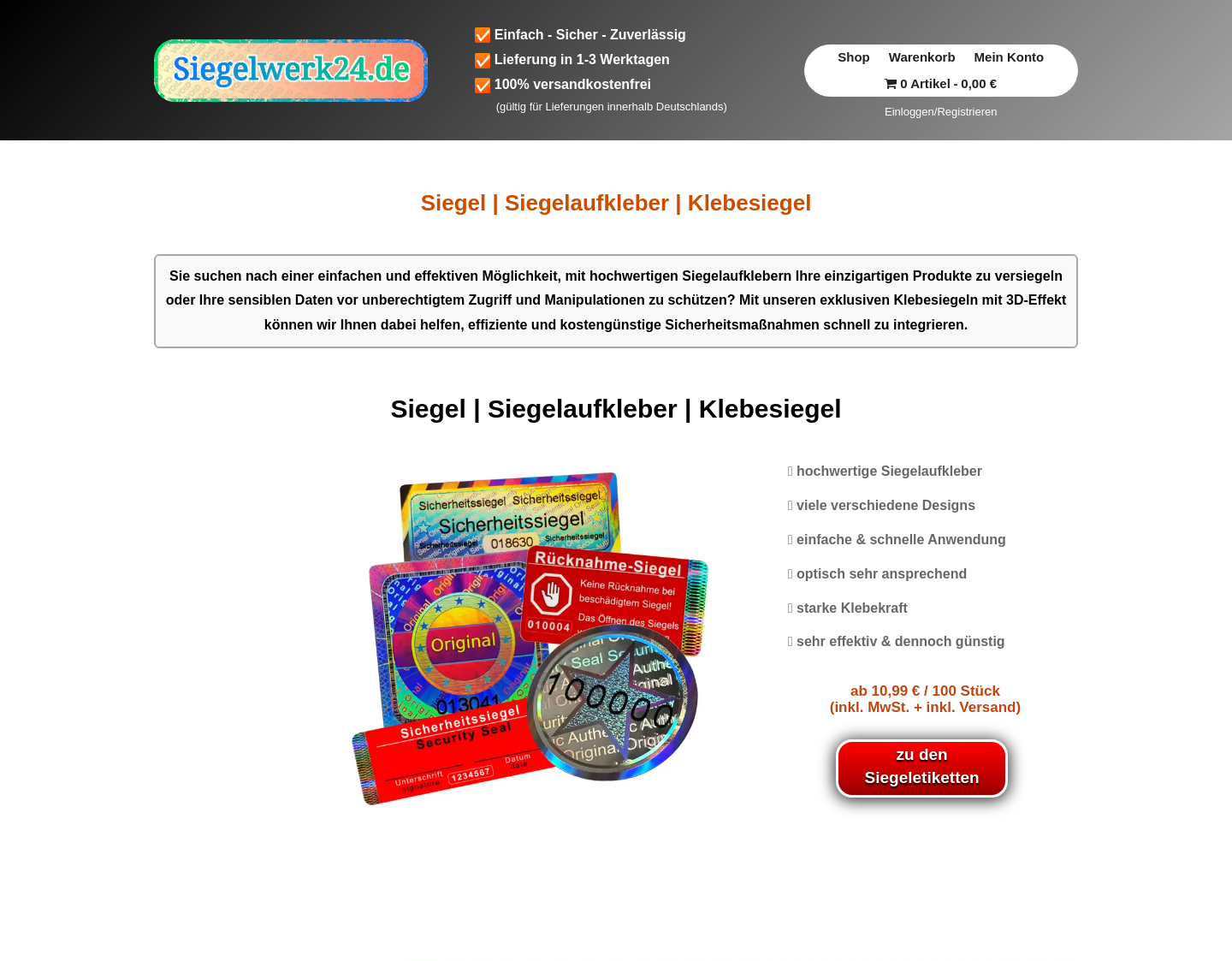 Aktuelle Website-Vorschau von Siegelwerk24