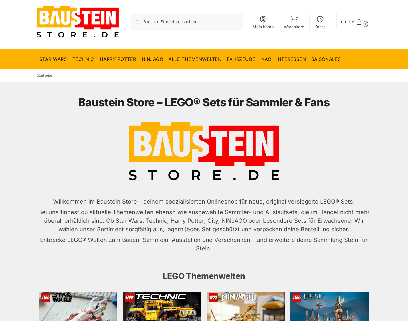 Aktuelle Website-Vorschau von Baustein Store der LEGO Online-Shop