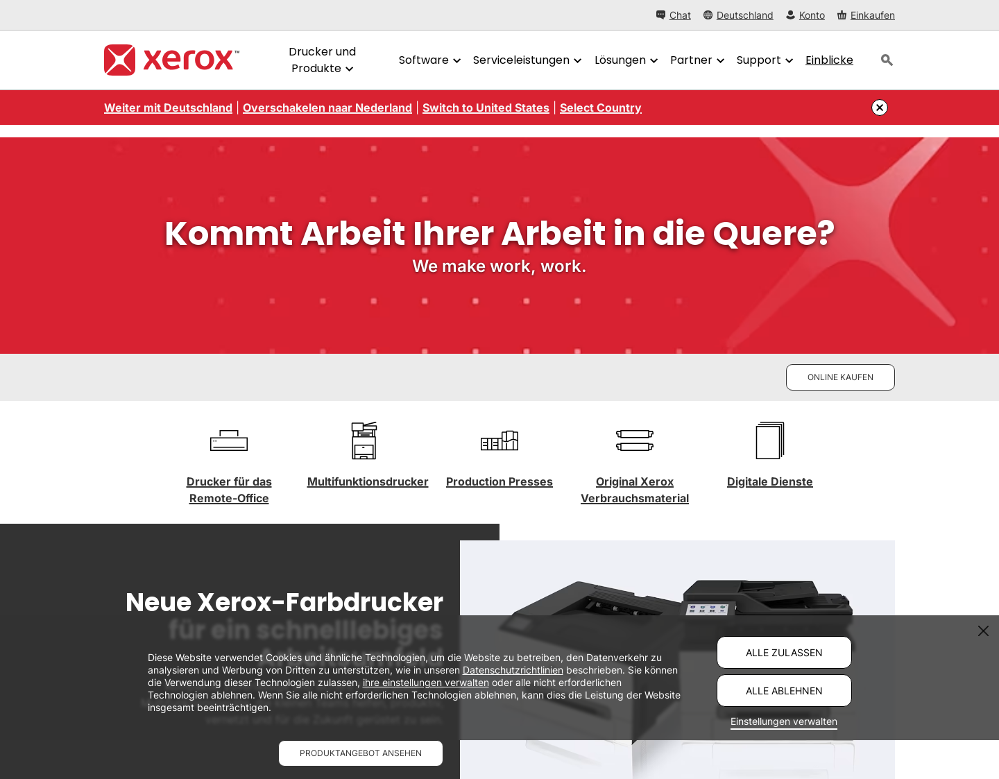 Aktuelle Website-Vorschau von Xerox-Endlosdrucker für kundenindividuel