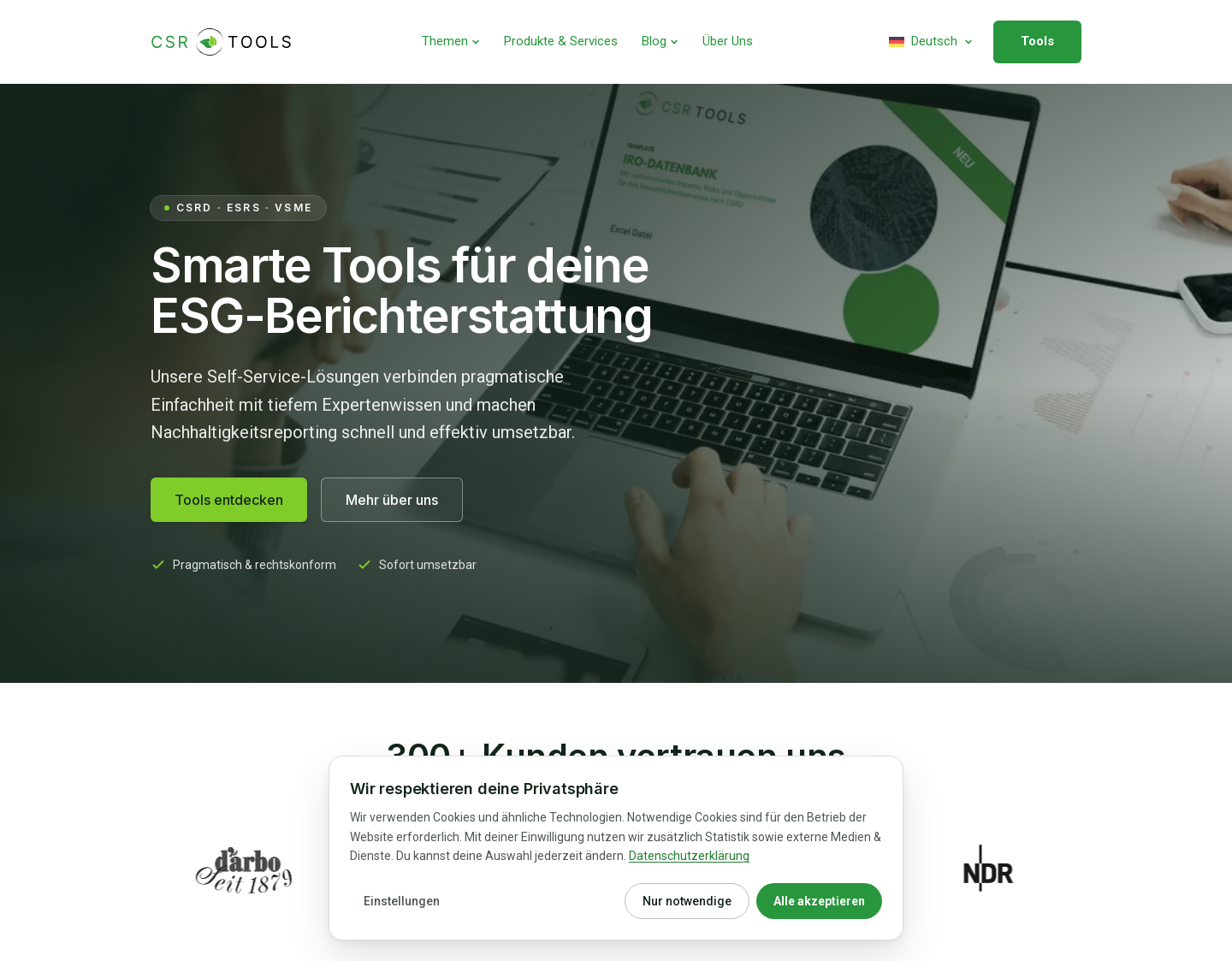 Aktuelle Website-Vorschau von CSR Tools