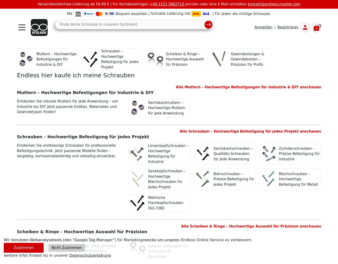 Aktuelle Website-Vorschau von Endless