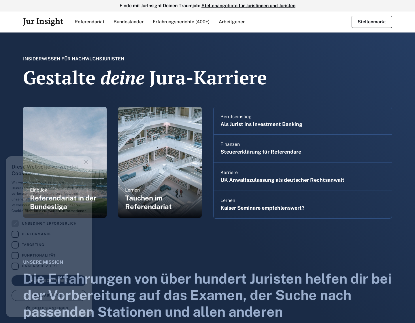 Aktuelle Website-Vorschau von JurInsight - Jura-Referendariat