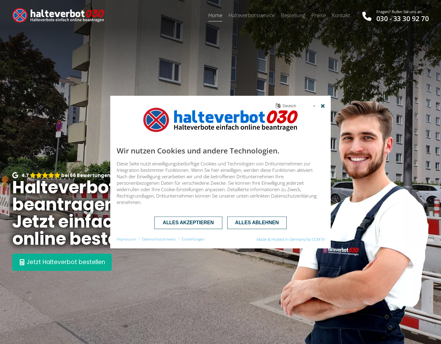 Aktuelle Website-Vorschau von Halteverbot030 Berlin